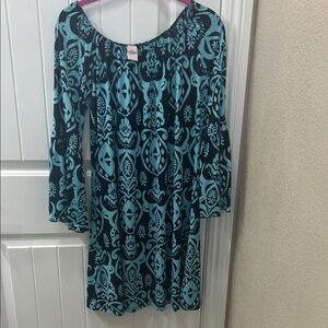 Stylish Long Sleeve Dress in Teal and Navy